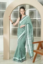 Misha Boutique Mint Light Green Khadi Cotton Saree