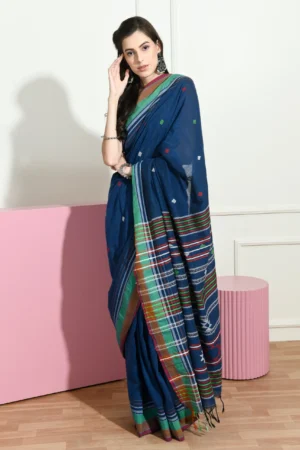 Misha Boutique Premium Blue Khadi Cotton Saree