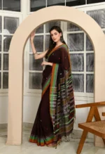 Misha Boutique Chocolate Colour Khadi Cotton Saree