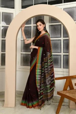 Misha Boutique Chocolate Colour Khadi Cotton Saree