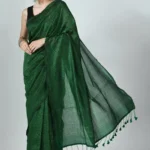 Misha Boutique Dark Green Cotton Saree With Stripes
