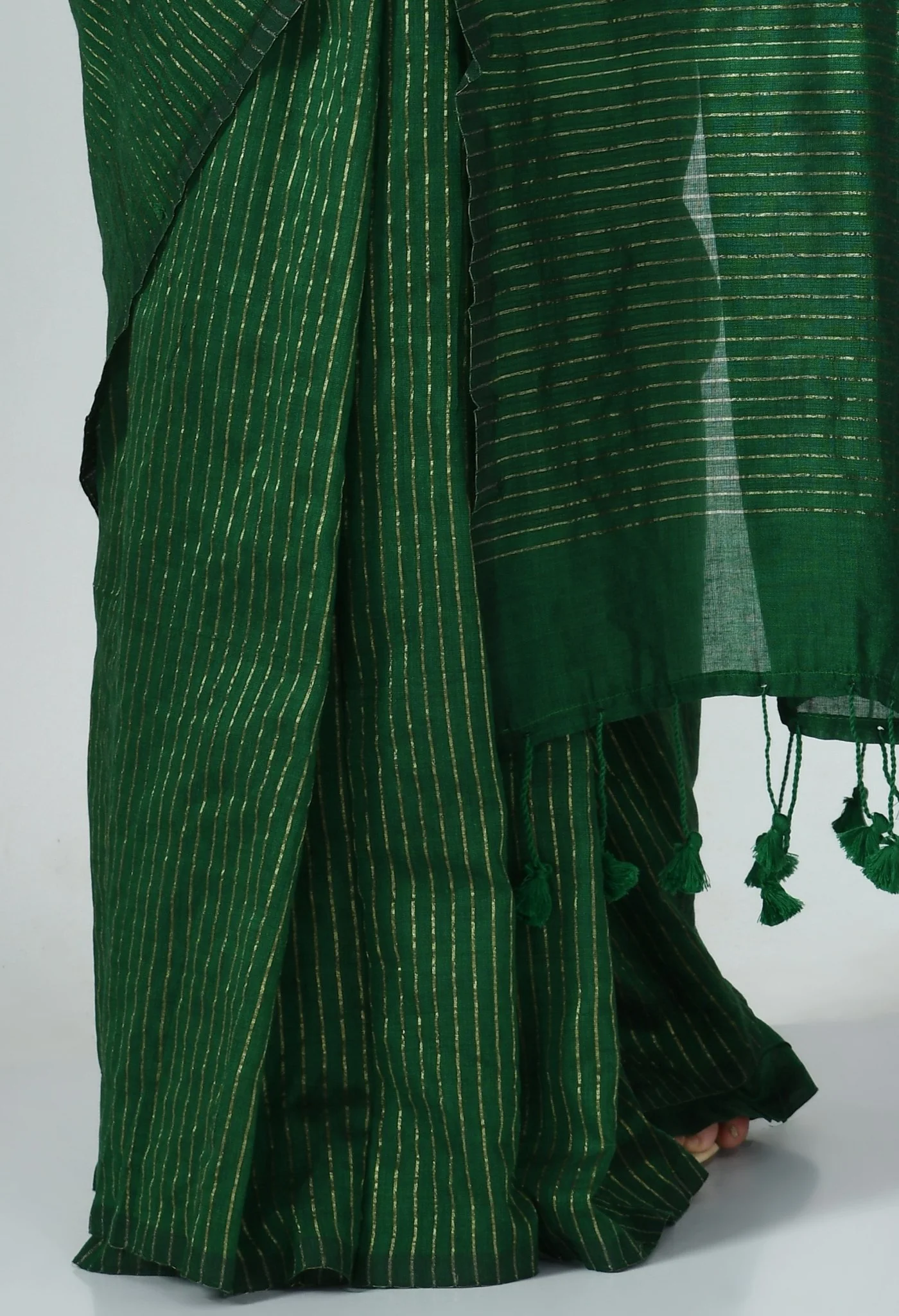dark green bengal cotton with lurex stripes saree 794988