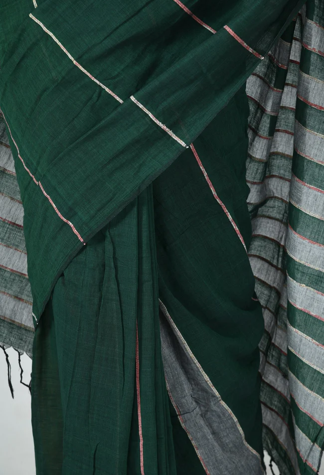 green grey khesh saree with stripes