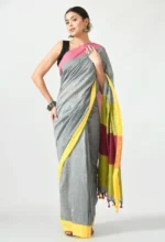 Grey Mal Cotton Multicolored Saree
