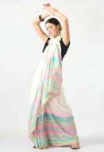 Mishaboutique Off White Multicolor Border Cotton Saree