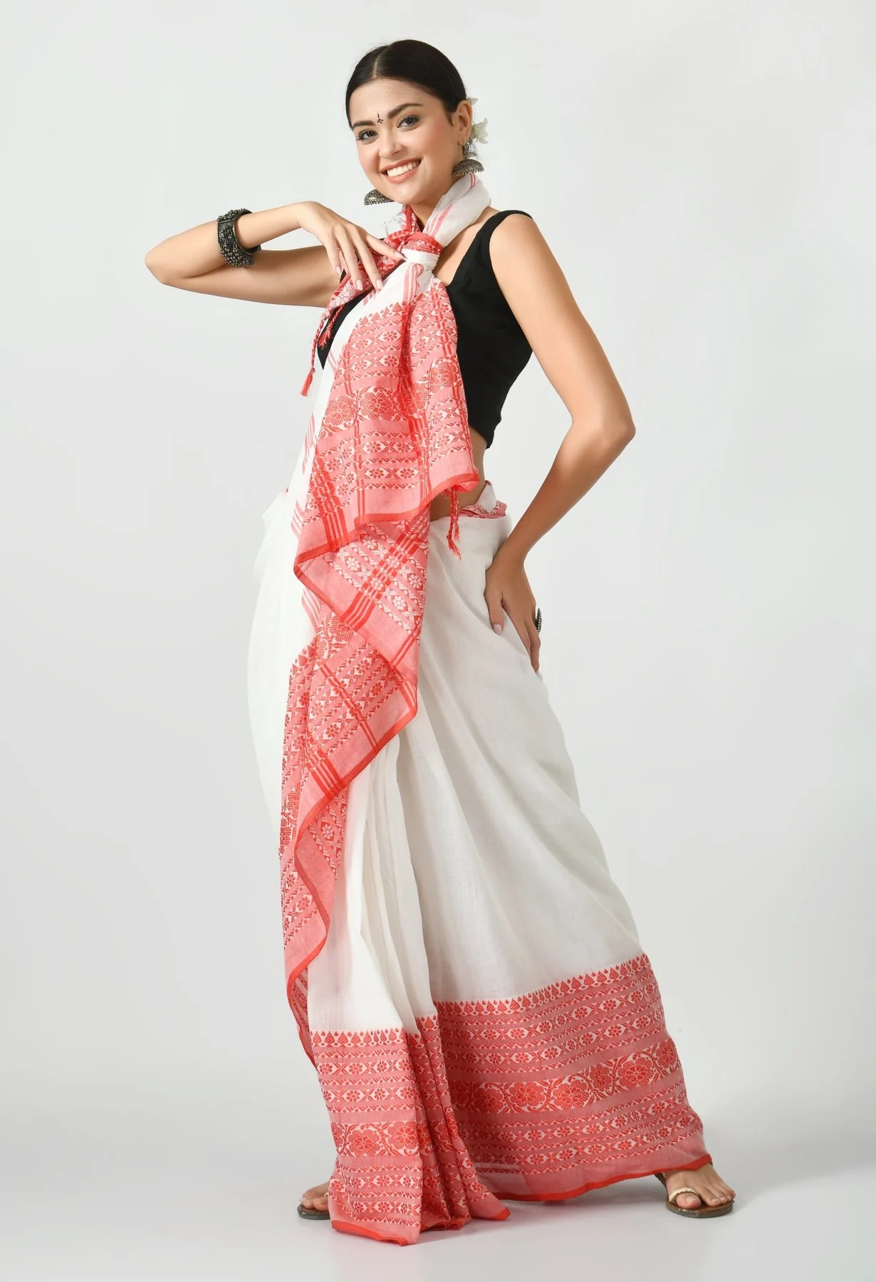 white with red border begumpuri khadi cotton saree 188546 1800x1800 1