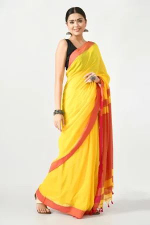 Misha Boutique Yellow Mal Cotton Saree