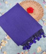 Premium Quality Ink Blue Cotton Handloom Saree With Unstitched Blouse