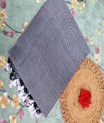 Premium Quality Silver Cotton Handloom Saree With Unstitched Blouse