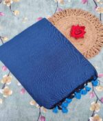 Premium Quality Sky-Blue Cotton Handloom Saree With Unstitched Blouse