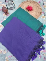 Premium Quality Ink Blue & Greenish Blue Handloom Saree With Unstitched Blouse Pack of 2