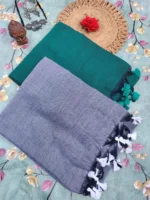 Premium Quality Silver & Greenish Blue Handloom Saree With Unstitched Blouse Pack of 2