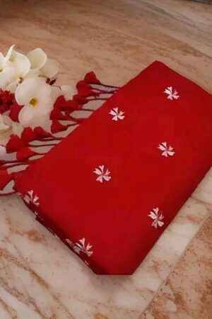 Premium Quality Red Colour Handloom Cotton Saree With Love Woven Design Copy