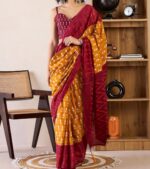 Premium Red & Yellow Cotton Printed Ready To Wear one Minute Saree