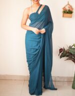 Premium Light Green Georgette Ready To Wear one Minute Saree
