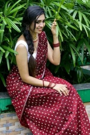 Premium Quality Traditional Maroon Chanderi Cotton Saree
