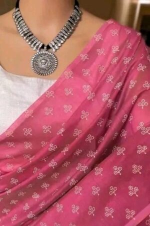 Premium Quality Traditional Pink Chanderi Cotton Saree