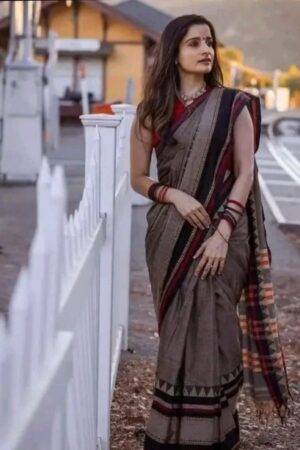 Premium Quality Exclusive Traditional Grey colour Begumpuri Handloom Cotton Sarees With Unstitched Blouse Piece