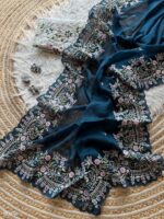 Premium Quality Pure Soft Black Rangoli Silk With Same Blouse Piece
