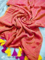 Premium Quality Pure 120 Count Orange Mal Cotton Sequence Saree