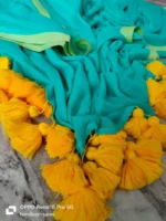 Premium Quality Pure 120 Count Light Blue Mal Cotton Saree With Over Sized Pom Pom