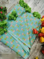 Premium Quality Exclusive Traditional Green Printed  Handloom Cotton Saree