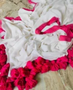 Premium Quality Pure 120 Count Mal Cotton Saree With Over Sized Pom Pom