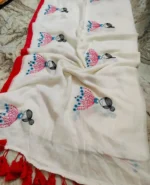 Premium Quality Pure 120 Count White Mal Cotton Woven Saree With Doll Shape Design