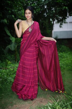 Hand Made Pure Mulmul Cotton All Body Zori Strip Work Saree